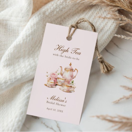 Hoge Thee Pastel Roze Gouden Bruiloftsfeest Cadeaulabel