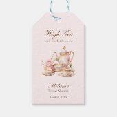 Hoge Thee Pastel Roze Gouden Bruiloftsfeest Cadeaulabel (Voorkant)