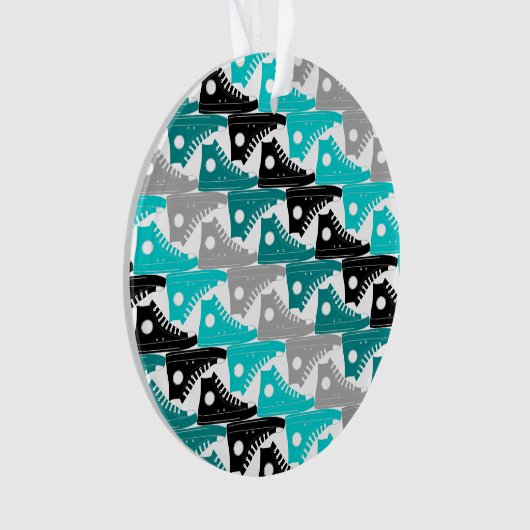 Hoge Topjes Blauwgroen-n-zwarte schoenen Ornament (voorkant)