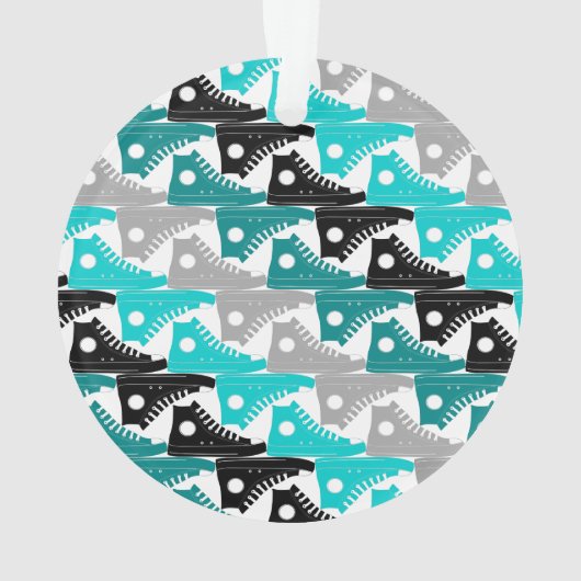 Hoge Topjes Blauwgroen-n-zwarte schoenen Ornament (achterkant)