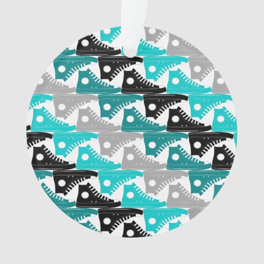 Hoge Topjes Blauwgroen-n-zwarte schoenen Ornament (voorkant)