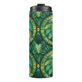 Hoge tumbler met weelderige groene tropische blade thermosbeker