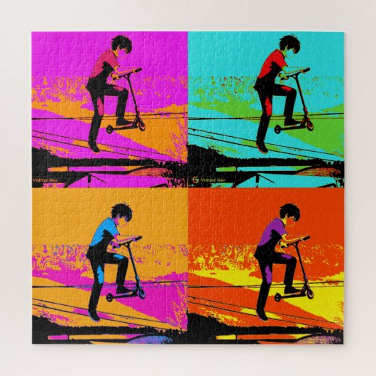 Hoge vliegende scootertrucs - stunt scooterrijder legpuzzel (Verticaal)