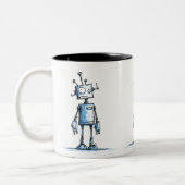 Hoge Wacky Robot Mok — Handgetekende Blue Characte (Links)