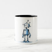 Hoge Wacky Robot Mok — Handgetekende Blue Characte (Center)