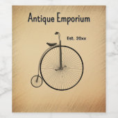 Hoge Wiel Antieke Fiets Rustieke Titel en Meer Wijn Etiket (Enkel label)