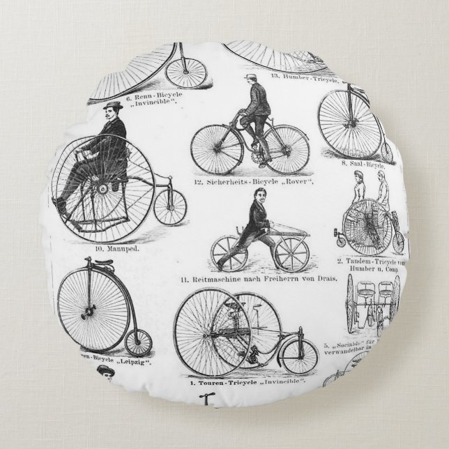 Hoge Wieler Fiets Penny Farthing Rond Kussen (Voorkant)