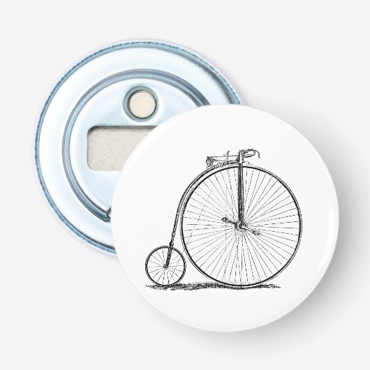 Hoge Wielerfiets Penny Farthing Button Flesopener (Voorkant)