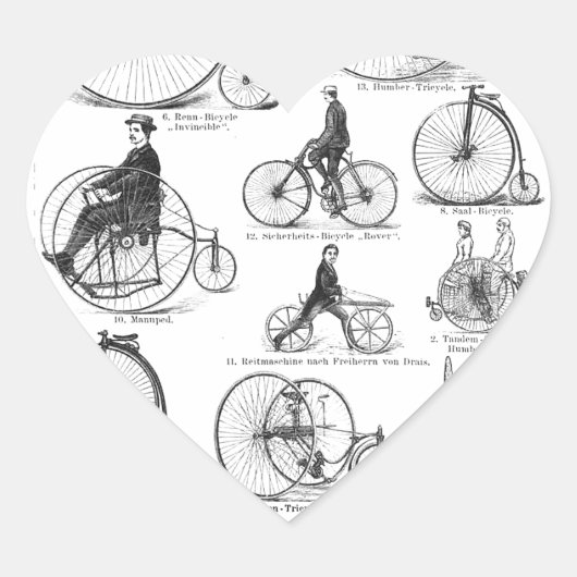 Hoge Wielerfiets Penny Farthing Hart Sticker (Voorkant)