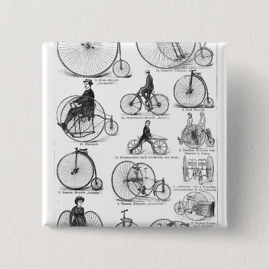 Hoge Wielerfiets Penny Farthing Vierkante Button 5,1 Cm (Voorkant)