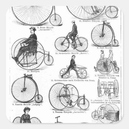 Hoge Wielerfiets Penny Farthing Vierkante Sticker (Voorkant)