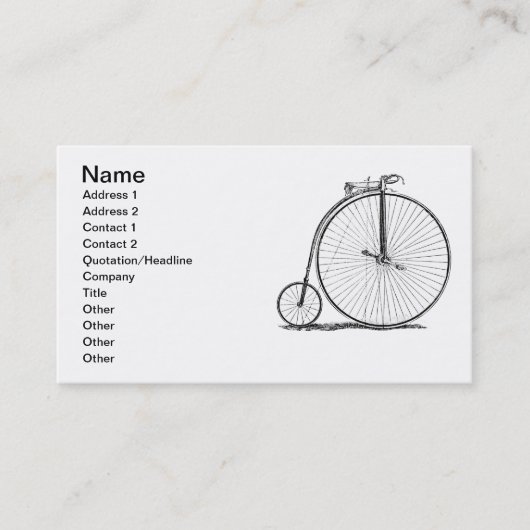 Hoge Wielerfiets Penny Farthing Visitekaartje (Voorkant)