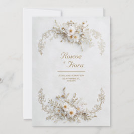 Hoge Witte Bloemige Gouden Wijnstok Elegante Trouw Kaart