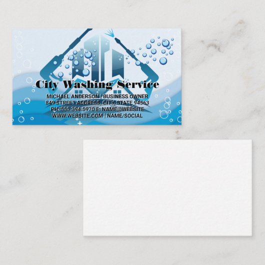 Hogedrukreiniger | Gebouwen | Zeepbellen Visitekaartje (Voorkant / Achterkant)