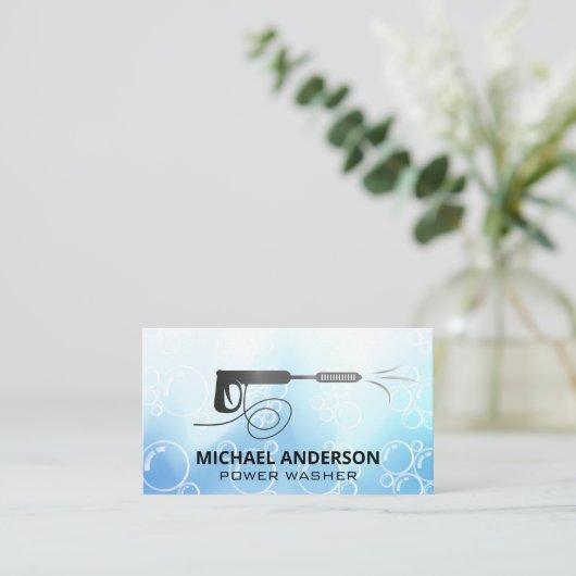 Hogedrukreiniger Logo | Zeepbellen Visitekaartje (Staand voorkant)