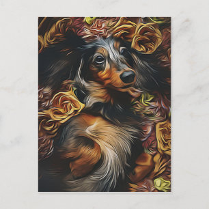 Hogehoek portret Dachshund op veld Po Briefkaart