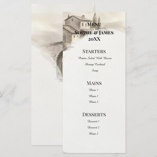 Hogeland Kasteel Schets Bruiloftsmenu Menu (Voorkant / Achterkant)