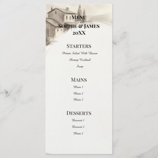 Hogeland Kasteel Schets Bruiloftsmenu Menu (Voorkant)