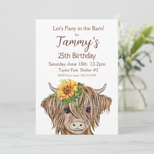 Hogeland Koe Uitnodiging, Koe Birthday Party Kaart (Staand voorkant)