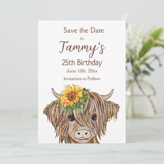 Hogeland Koe Uitnodiging, Koe Birthday Party Save The Date (Staand voorkant)