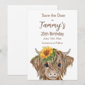 Hogeland Koe Uitnodiging, Koe Birthday Party Save The Date (Voorkant / Achterkant)