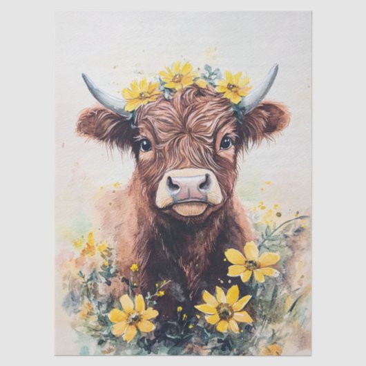Hogendonk Koe Aquarel Tissuepapier Gele Bloem (Voorkant)