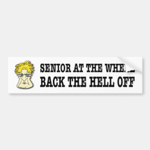 Hoger aan de achterkant van het vrouw grappig bumpersticker