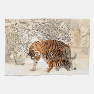 Hoger gezin in de winter theedoek