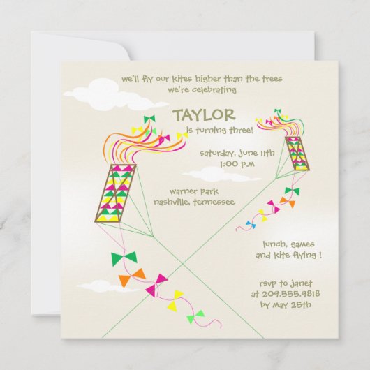 Hoger - Kites-verjaardagsuitnodigingen - 4 Kaart (Voorkant)