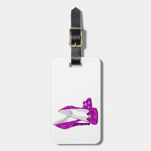 Hogere hiel Stileto Glitter Roze Bagagelabel (Voorkant verticaal)