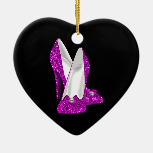 Hogere hiel Stileto Glitter Roze Keramisch Ornament (Voorkant)