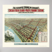 Hogere treinen van Chicago, IL Panoramic Map - 189 Poster (Voorkant)
