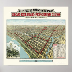 Hogere treinen van Chicago, IL Panoramic Map - 189 Poster