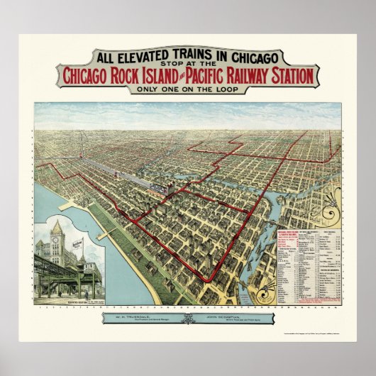 Hogere treinen van Chicago, IL Panoramic Map - 189 Poster (Voorkant)