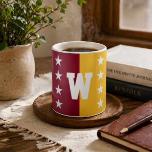 Hogeschoolkleuren Maroon & Goud Monogram Koffiemok