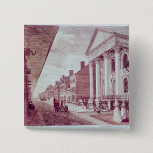 Hogestraat met de eerste presbyteriaanse kerk vierkante button 5,1 cm