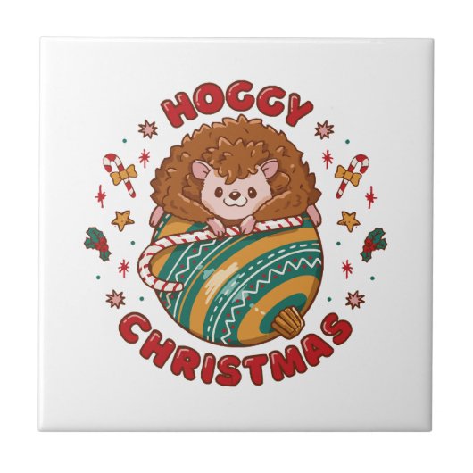 Hoggy Christmas Hedgehog Tegeltje (Voorkant)