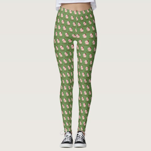Hoggy Feestdagen Leuk Varken met een Santa Hat Leggings (Voorkant)