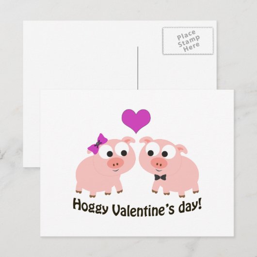 Hoggy Valentijnsdag Pigs Feestdagenkaart (Voorkant / Achterkant)