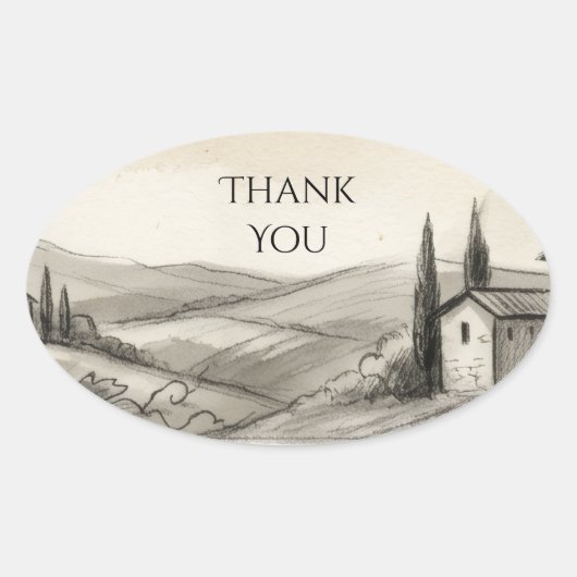 Hogland Kerk Schets Bedankt Ovaal Sticker (Voorkant)