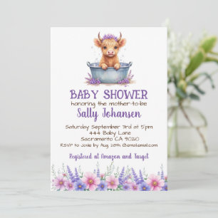 Hogland Koe Baby Shower Uitnodiging Lavendel