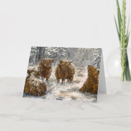 Hogland Ziel: Whimsical Besneeuwde Koeien Vintage Kaart