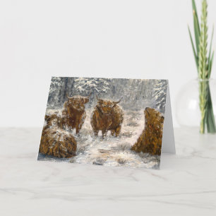 Hogland Ziel: Whimsical Besneeuwde Koeien Vintage Kaart