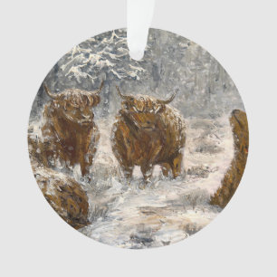 Hogland Ziel: Whimsical Besneeuwde Koeien Vintage Ornament