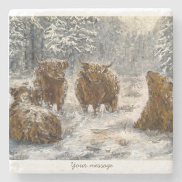 Hogland Ziel: Whimsical Besneeuwde Koeien Vintage Stenen Onderzetter