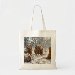 Hogland Ziel: Whimsical Besneeuwde Koeien Vintage Tote Bag