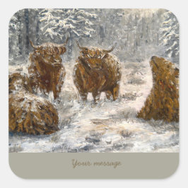 Hogland Ziel: Whimsical Besneeuwde Koeien Vintage Vierkante Sticker