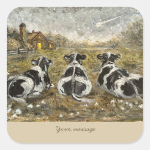 Hogland Ziel: Whimsical Besneeuwde Koeien Vintage Vierkante Sticker
