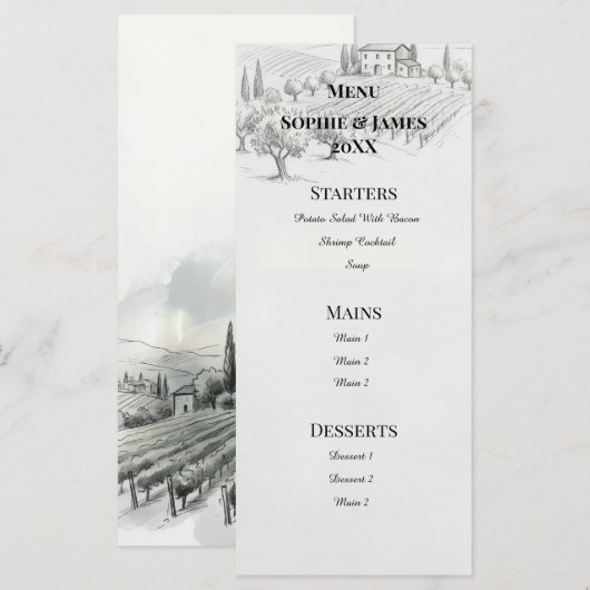 Hoglandschap Schets Bruiloftsmenu Menu (Voorkant / Achterkant)