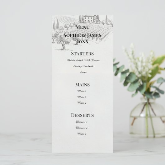 Hoglandschap Schets Bruiloftsmenu Menu (Staand voorkant)